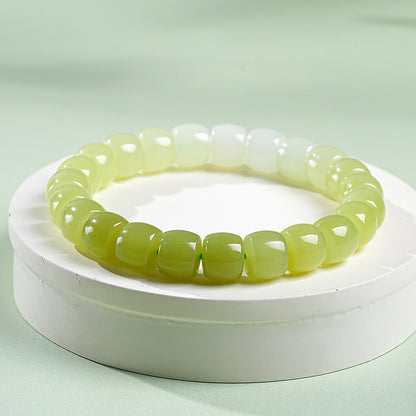 Tender Willow Buds | Hetian Yellow Jade Gradient Straight-Cut Bead Single-loop Bracelet, Festival Gift