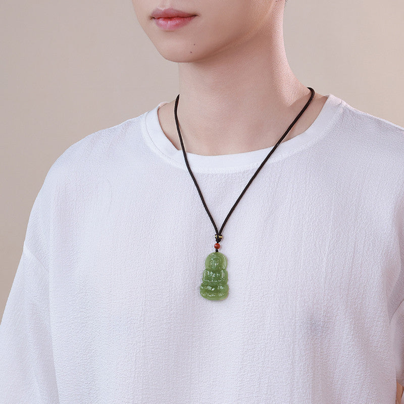Men's Hetian Jade Sitting Lotus Guanyin Pendant, Auspicious Jade Charm, Premium Holiday Gift with Certificate & Collectible Value