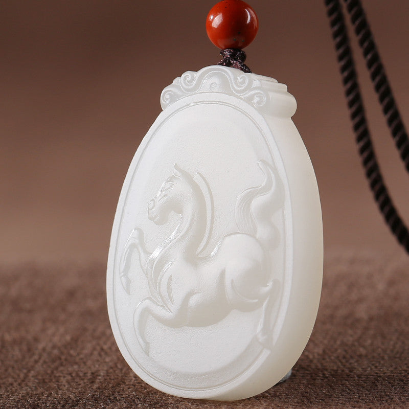 White Hetian Jade Pendant, Exquisitely Carved Twelve Chinese Zodiac, Unisex Jade Pendant