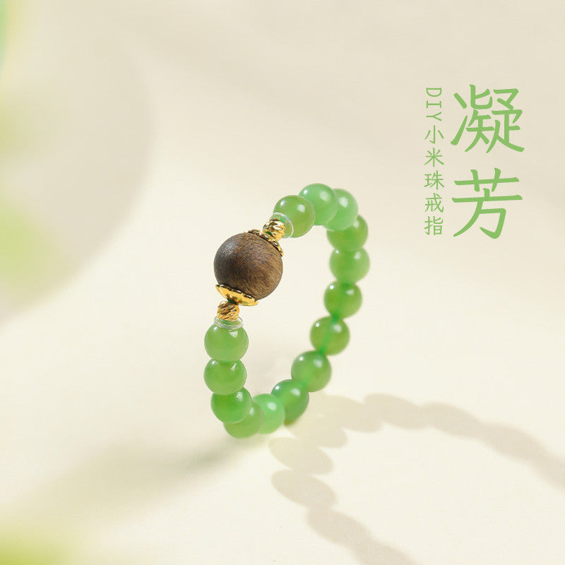 DIY Multi-gem Ring, Small Seed Beads with Jasper, White Jade, Jadeite, Turquoise, Agate, Cinnabar Fashion Adjustable Ring Jewelry