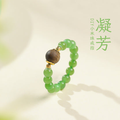 DIY Multi-gem Ring, Small Seed Beads with Jasper, White Jade, Jadeite, Turquoise, Agate, Cinnabar Fashion Adjustable Ring Jewelry