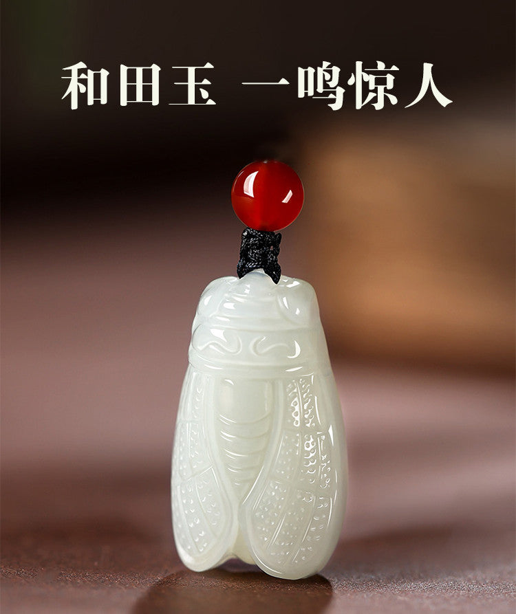 Natural Hetian Jade Cicada Pendant, Symbolize Success in Exams & Brilliant Future, Inspirational Gift for Students, With Certificate & Collectible Value