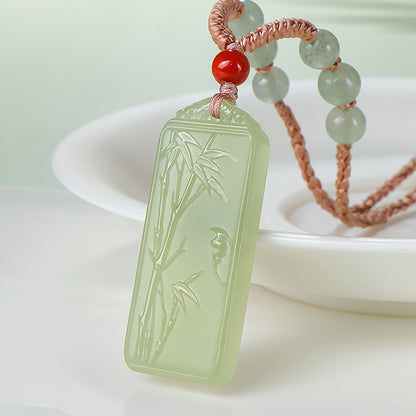 Pale Cyan Hetian Jade Bamboo Pendant for Men & Women, Rising Step-by-Step Jade Holiday Gift