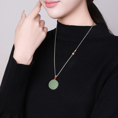 Unisex Hetian Pale Cyan Jade Round Plain Pendant