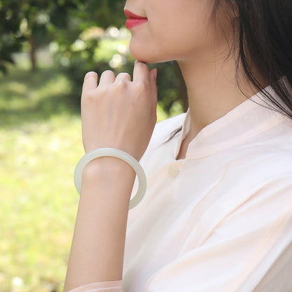 Slender Round Bangle, Pale Green & White Hetian Jade Beauty Bangle