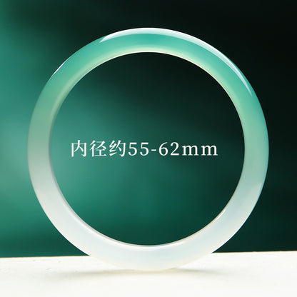 Mountain Scenery Chalcedony Bangle, Half-Mountain Half-Water Gradient Icy Transparent Jade Bracelet