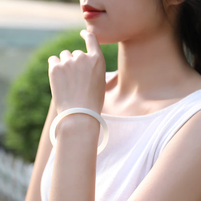 Cyan-White Hetian Jade Bangles, Chinese Style Jingle Bangles, Ring with Every Step
