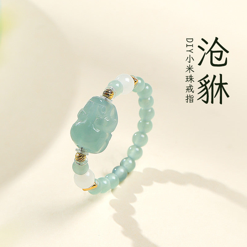 DIY Multi-gem Ring, Small Seed Beads with Jasper, White Jade, Jadeite, Turquoise, Agate, Cinnabar Fashion Adjustable Ring Jewelry