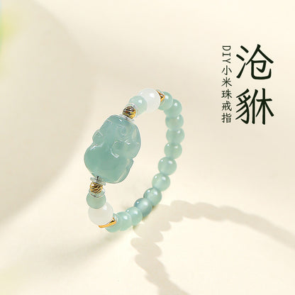 DIY Multi-gem Ring, Small Seed Beads with Jasper, White Jade, Jadeite, Turquoise, Agate, Cinnabar Fashion Adjustable Ring Jewelry