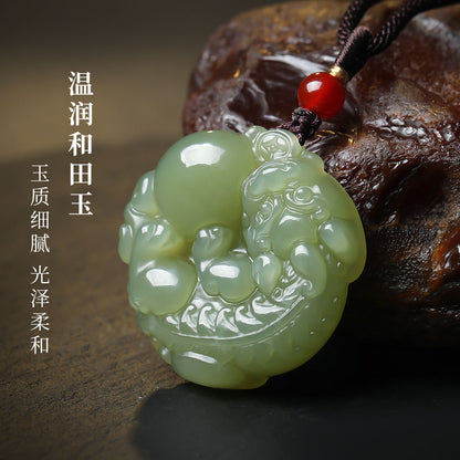 Pale Green Hetian Jade Double-Sided Carved Pixiu Pendant, Unisex Auspicious Beast Jade Charm, With Certificate & Collectible Value