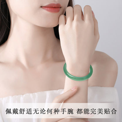 Selected Distant Mountain Cyan Chalcedony Bangle, Glossy Green Translucent Bracelet, Gift for Girlfriend