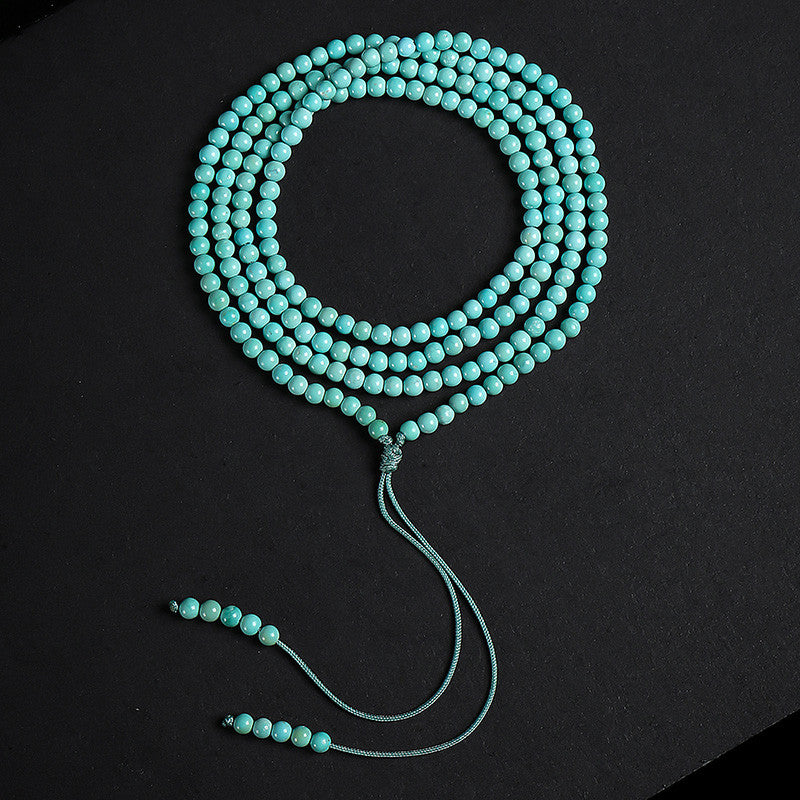 Natural Raw Turquoise Bracelet, High-Porcelain Round Beads, New Chinese Style Multi-Layer Wenwan Bangle, Festival Gift