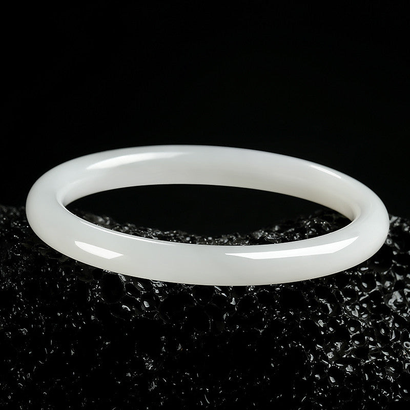 Slender Round Bangle, Pale Green & White Hetian Jade Beauty Bangle