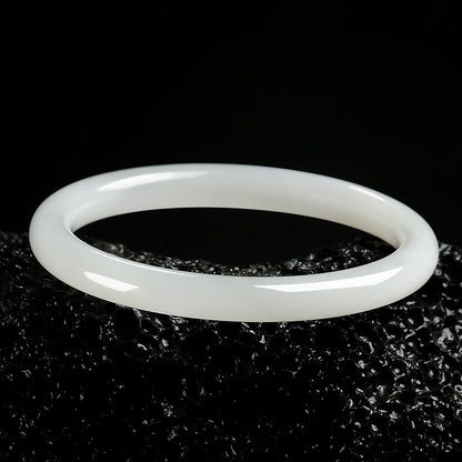 Slender Round Bangle, Pale Green & White Hetian Jade Beauty Bangle