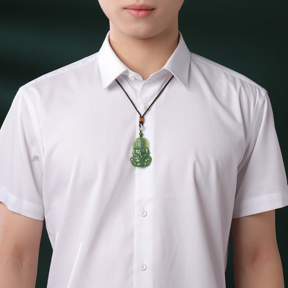 Unique Piece | Spinach Green Hetian Jasper Guanyin Pendant, Men's Bodhisattva Jade Ornament