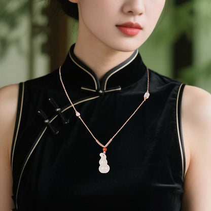 Unisex Stylish Simple Hetian Jade Gourd Pendant, Fortune & Blessing Charm, Festival Gift