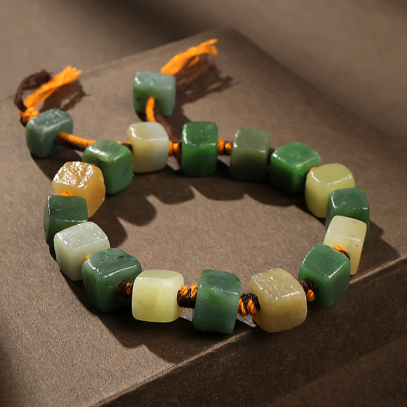 Vintage Style Hetian Jade Multi-tone Freeform Bead Bracelet with Weathered Texture, Unisex