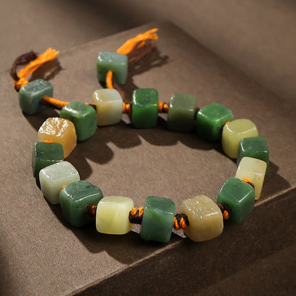 Vintage Style Hetian Jade Multi-tone Freeform Bead Bracelet with Weathered Texture, Unisex