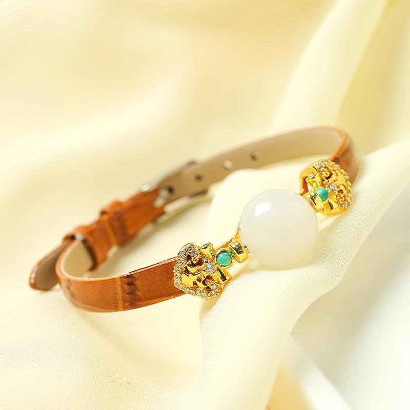 Rotatable Barrel Bead Jade Bracelet, Hetian Jade & Jadeite Wristband with Pixiu, Gift