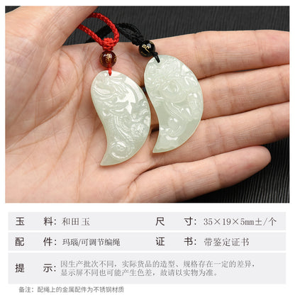 Hetian Jade Dragon & Phoenix Pendant Pair, Couple Matching Jade Charms, With Certificate & Collectible Value