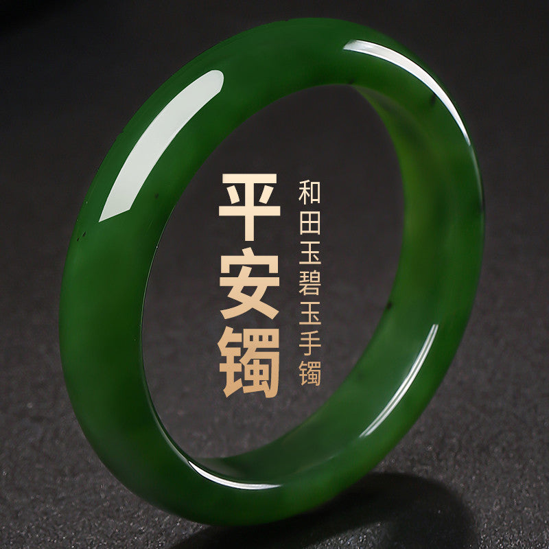 Hetian Jasper Bangle, Fine & Glossy Spinach Green Jade Bracelet, Gift for Mom & Girlfriend