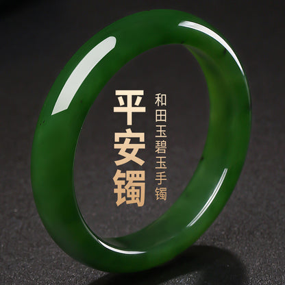 Hetian Jasper Bangle, Fine & Glossy Spinach Green Jade Bracelet, Gift for Mom & Girlfriend
