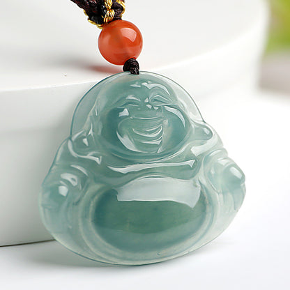Icy Transparent Blue Water Jadeite Big Belly Maitreya Buddha Pendant, Women's Style, Festival Gift