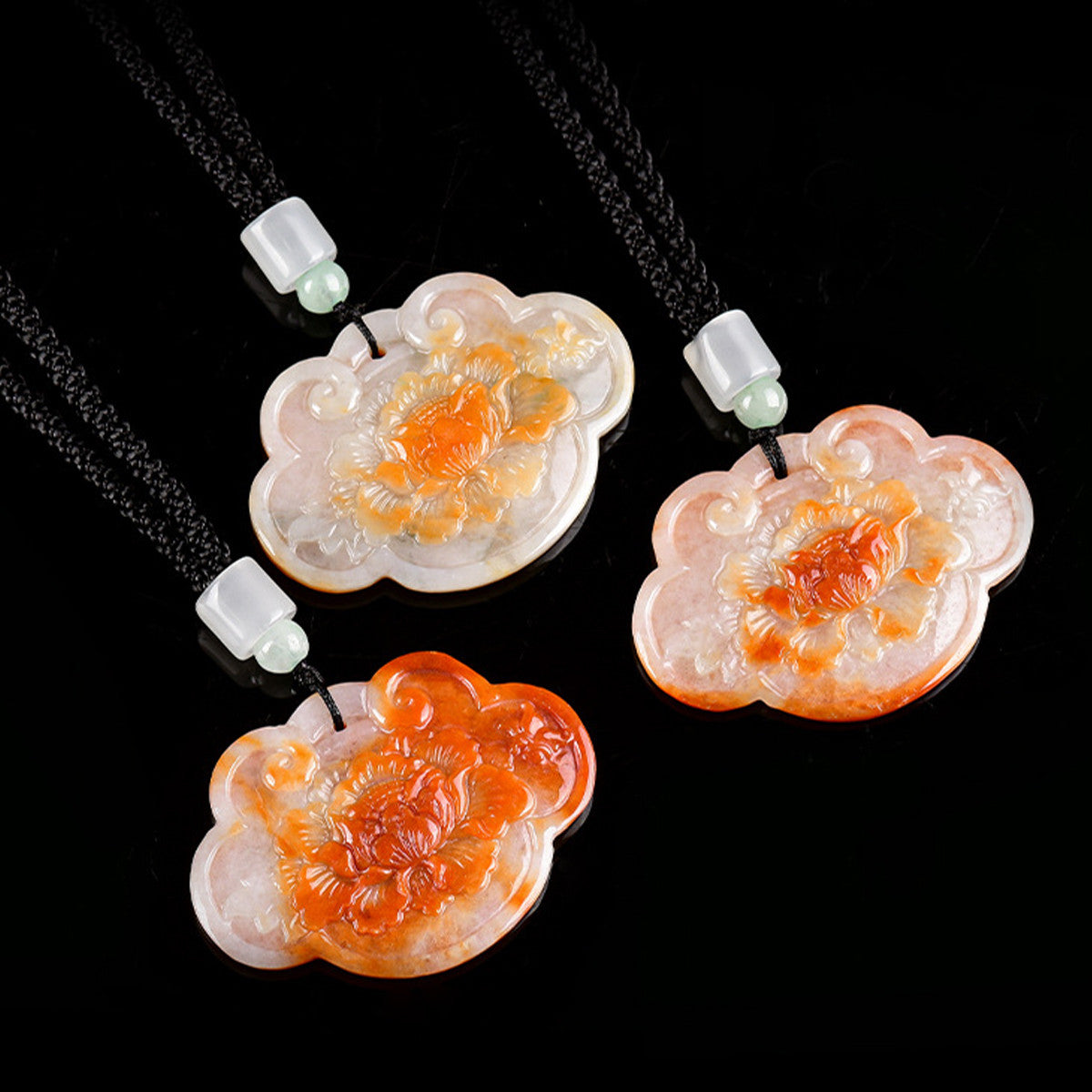 Natural Burmese Icy Jadeite Burnt Red Ruyi Peony Pendant, Unisex Jade Necklace, With Certificate & Collectible Value