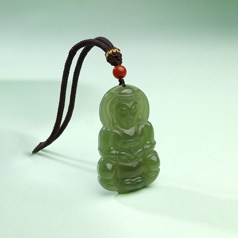 Men's Hetian Jade Sitting Lotus Guanyin Pendant, Auspicious Jade Charm, Premium Holiday Gift with Certificate & Collectible Value
