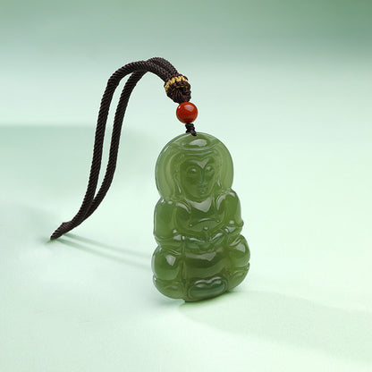 Men's Hetian Jade Sitting Lotus Guanyin Pendant, Auspicious Jade Charm, Premium Holiday Gift with Certificate & Collectible Value