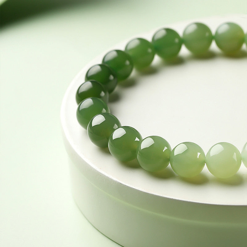 New Chinese Style Gradient Clear Water Hetian Jade Single Loop Bracelet, Holiday Gift for Elders
