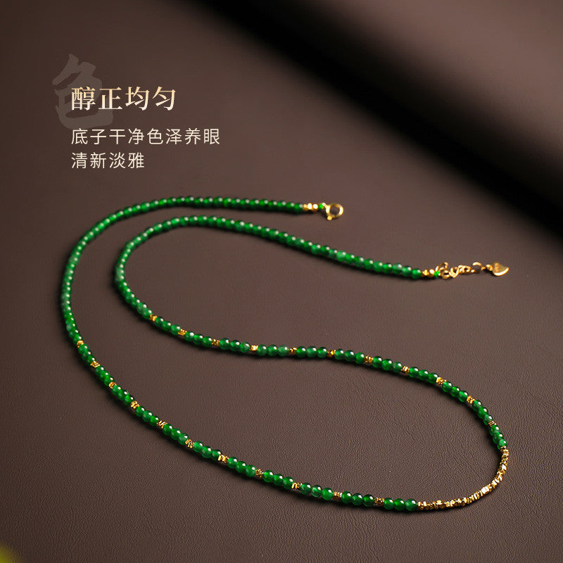 Imperial Green Jadeite Mini Bead Necklace, 3mm Clavicle Chain with Certificate