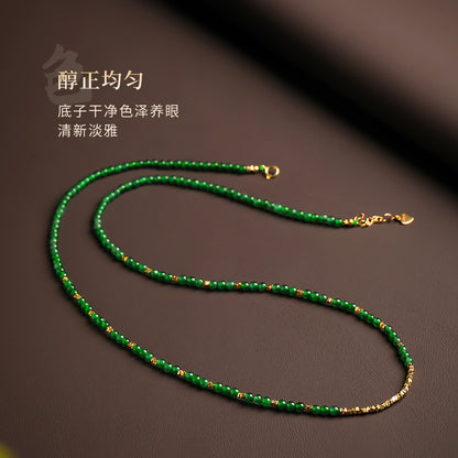 Imperial Green Jadeite Mini Bead Necklace, 3mm Clavicle Chain with Certificate