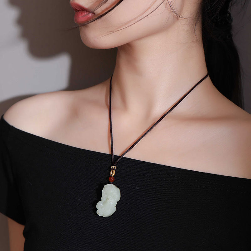 Couple Style Hetian Jade Pixiu Pendant, Auspicious Mythical Beast Charm