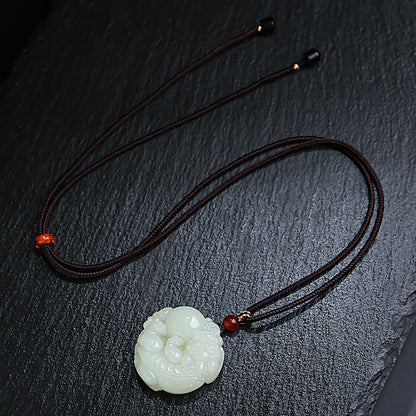 Pale Cyan Hetian Jade Double-sided Carved Pixiu Pendant, Unisex Fortune Beast Jade Charm