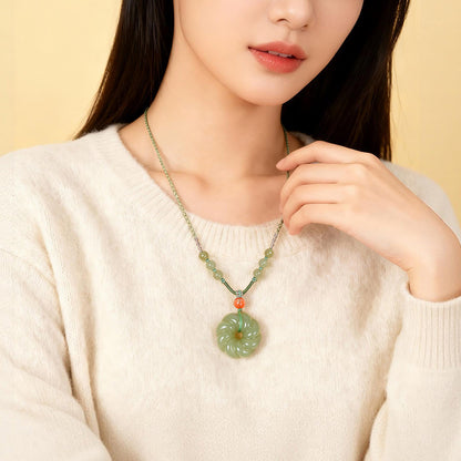 Pale Cyan Hetian Jade Twist Peace Buckle Pendant, Turn Bad Luck to Good Fortune Jade Charm