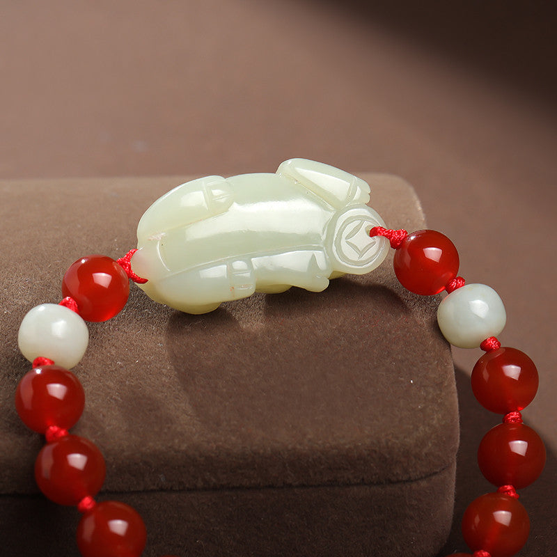 Hetian Jade Pixiu Bracelet, Adjustable Cord Single Loop Couple Bracelet for Men & Women