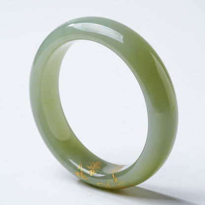 [Unique Piece] Women's Hetian Jade Bangle with Line Carving Craft, Gifts for Mom & Girlfriend, Multiple Styles Available