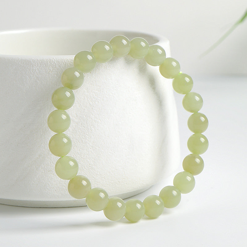 Unisex Single-row Round Bead Bracelet, Light Cyan Hetian Jade