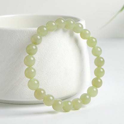 Unisex Single-row Round Bead Bracelet, Light Cyan Hetian Jade