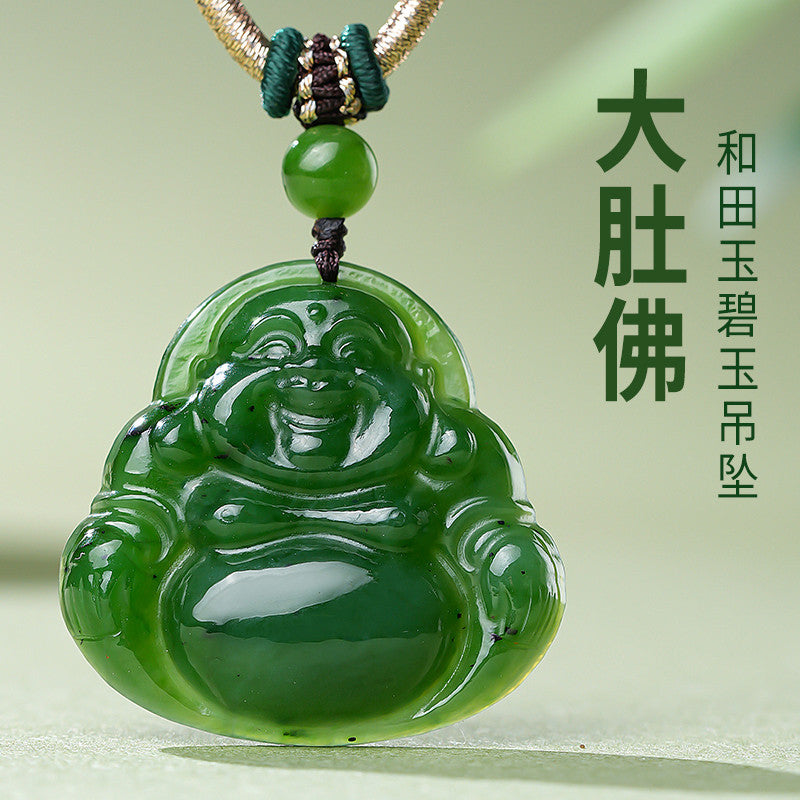 Hetian Jasper Maitreya Buddha Pendant, Smiling Big Belly Buddha, Festival Gift