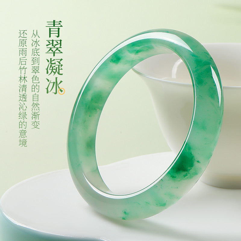 Women's African Jade Bangle with Vivid Floating Patterns, New Chinese Style Peace Bangle, Gift for Mom & Girlfriend