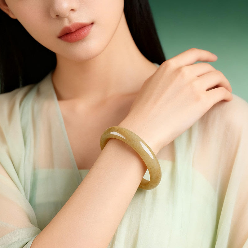 Hetian Jade Bangle, Osmanthus Sugar Material Standard Peace Bangle, Multiple Sizes, Gift for Girlfriend & Mother