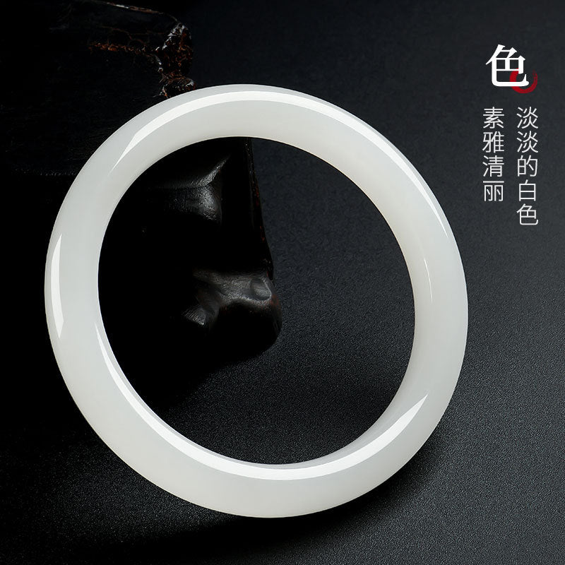 Premium Selection White Hetian Jade Peace Bangle, Exquisitely Oily & Delicate Jade Bracelet, Holiday Gift Ornament with Certificate & Collectible Value