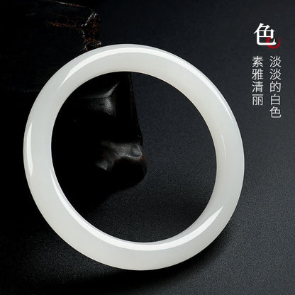 Premium Selection White Hetian Jade Peace Bangle, Exquisitely Oily & Delicate Jade Bracelet, Holiday Gift Ornament with Certificate & Collectible Value