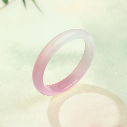 Pink White Chalcedony Bangle, Wide Band Beauty Bangle, New Chinese Style Jade Bracelet