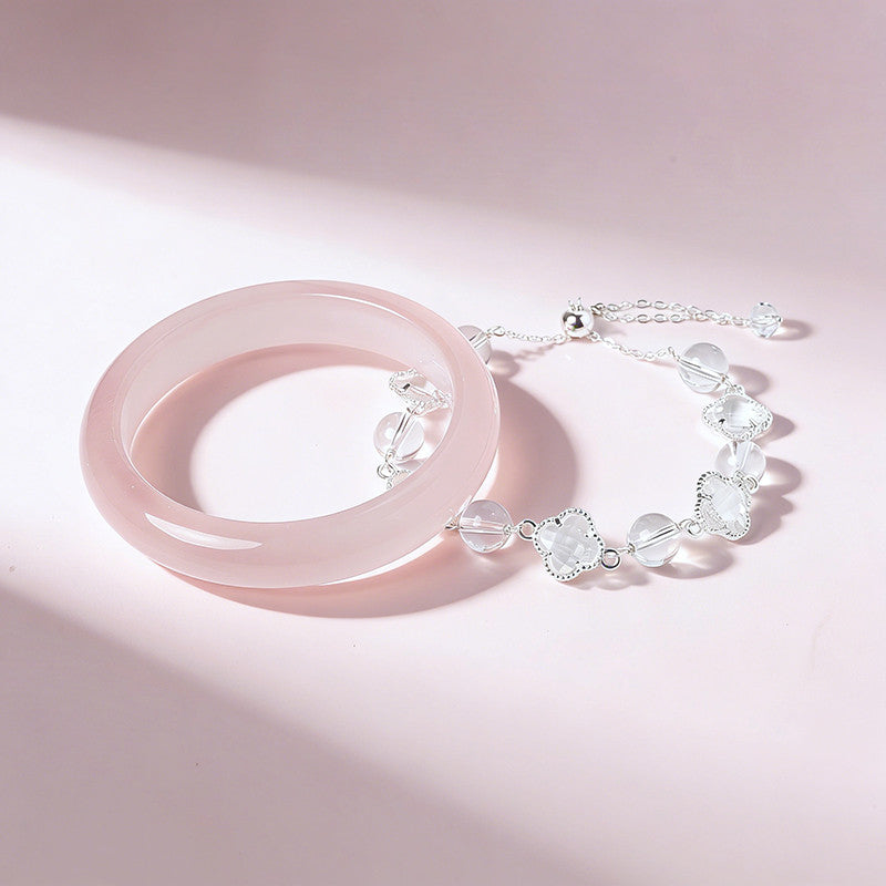 White Moonlight Series Translucent Warm Crystal Bangle & Bracelet, Natural Multi-Color Gem Jewelry with Certificate, Collectible Auspicious Lucky Ornament