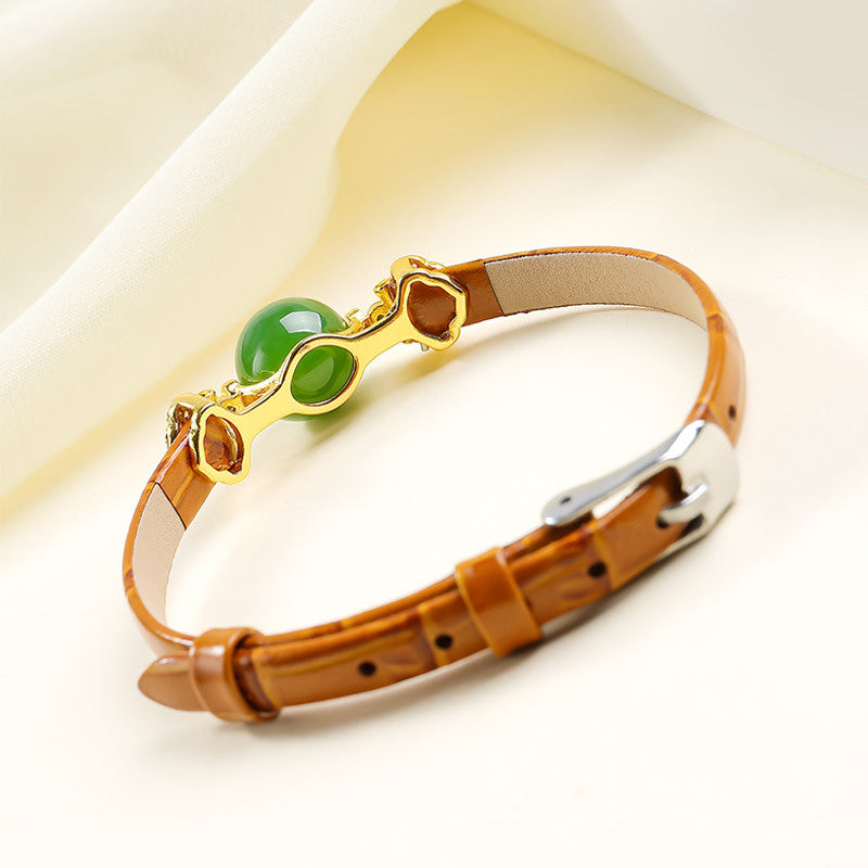Rotatable Barrel Bead Jade Bracelet, Hetian Jade & Jadeite Wristband with Pixiu, Gift