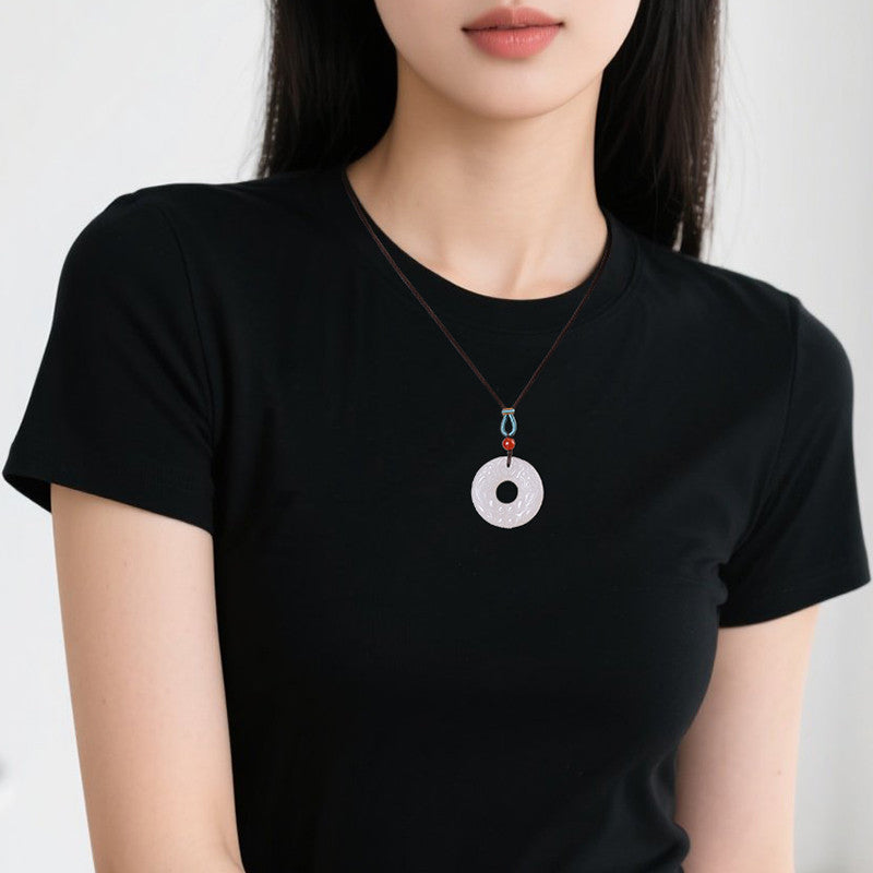 Unisex Hetian White Jade Pendant, Double-Sided Carved Pixiu & Safety Buckle Jade Charm