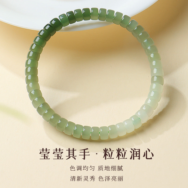Gradient Straight-Cut Tablet Bead Bracelet, Pale Cyan Hetian Jade Fashion Bracelet for Women, Festival Gift